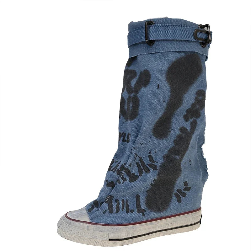 Graffiti Detail Long Canvas Sneakers | Reigned