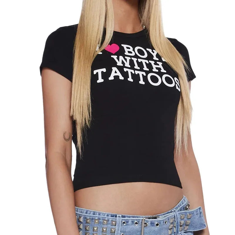 I Love Boys With Tattoos Tight Fit Baby Tee