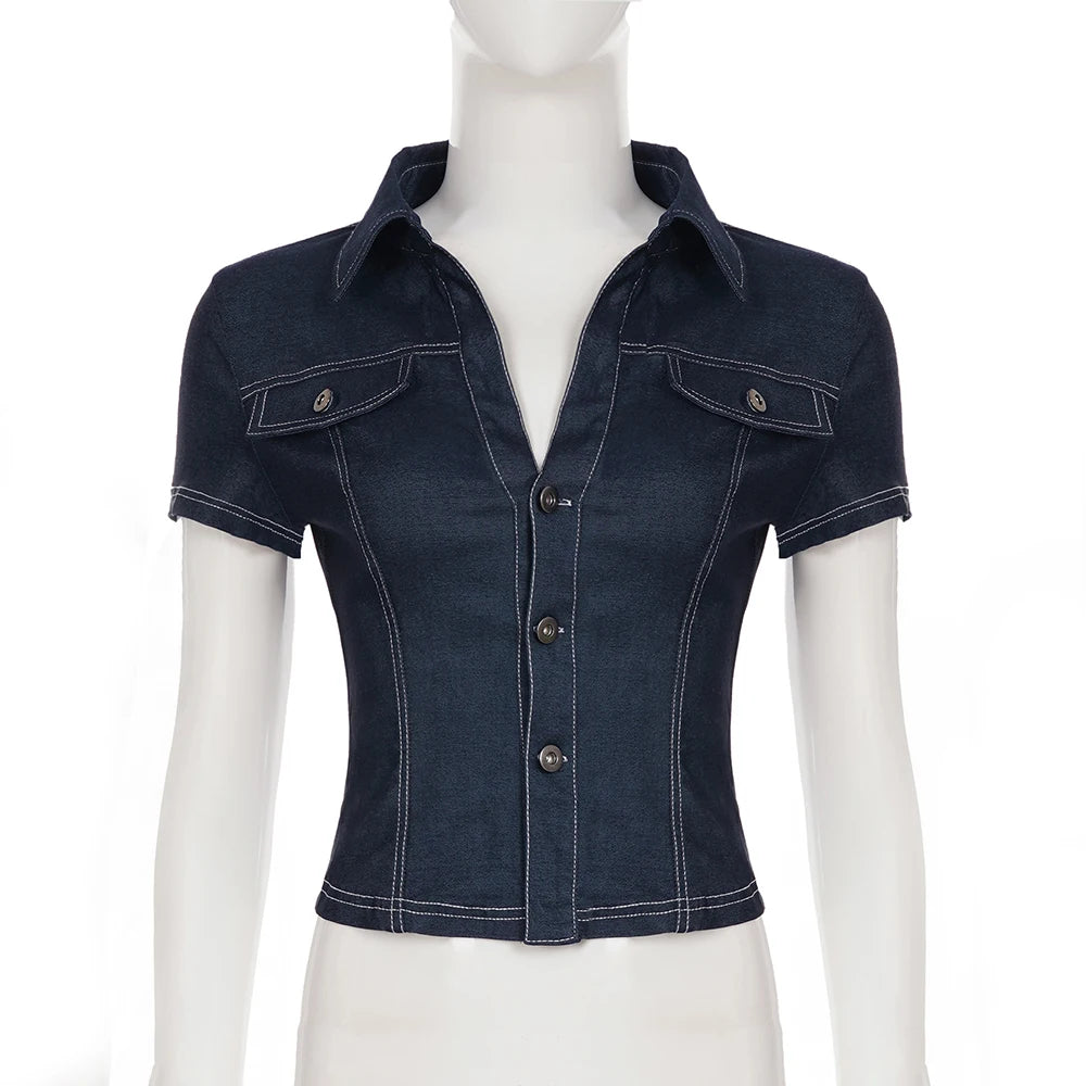 Denim Button Up Fitted Shirt |Reigned