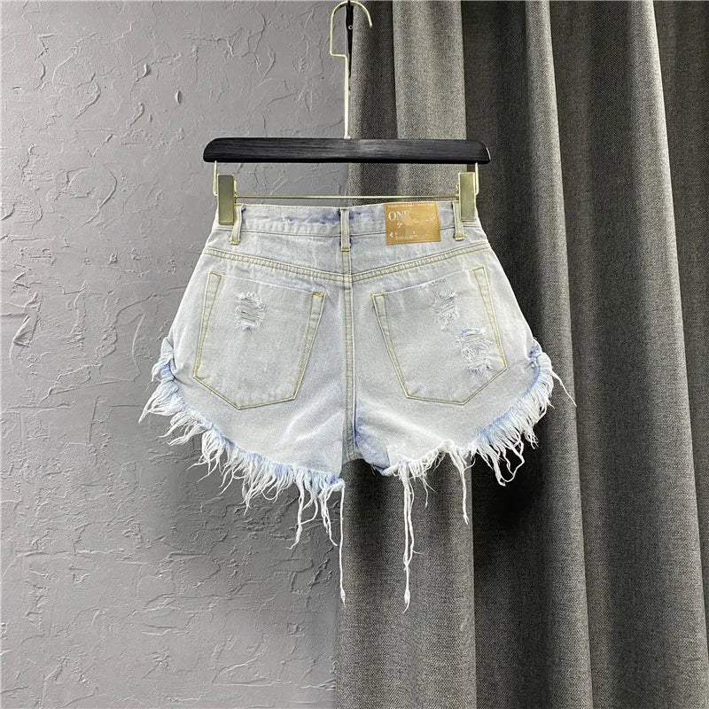 Low rise denim mini shorts