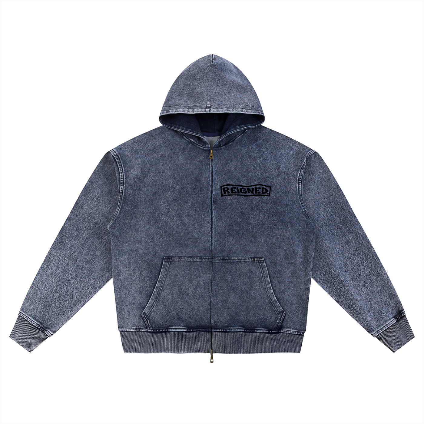 Reigned Snow Wash Oversized Zip-Up Hoodie